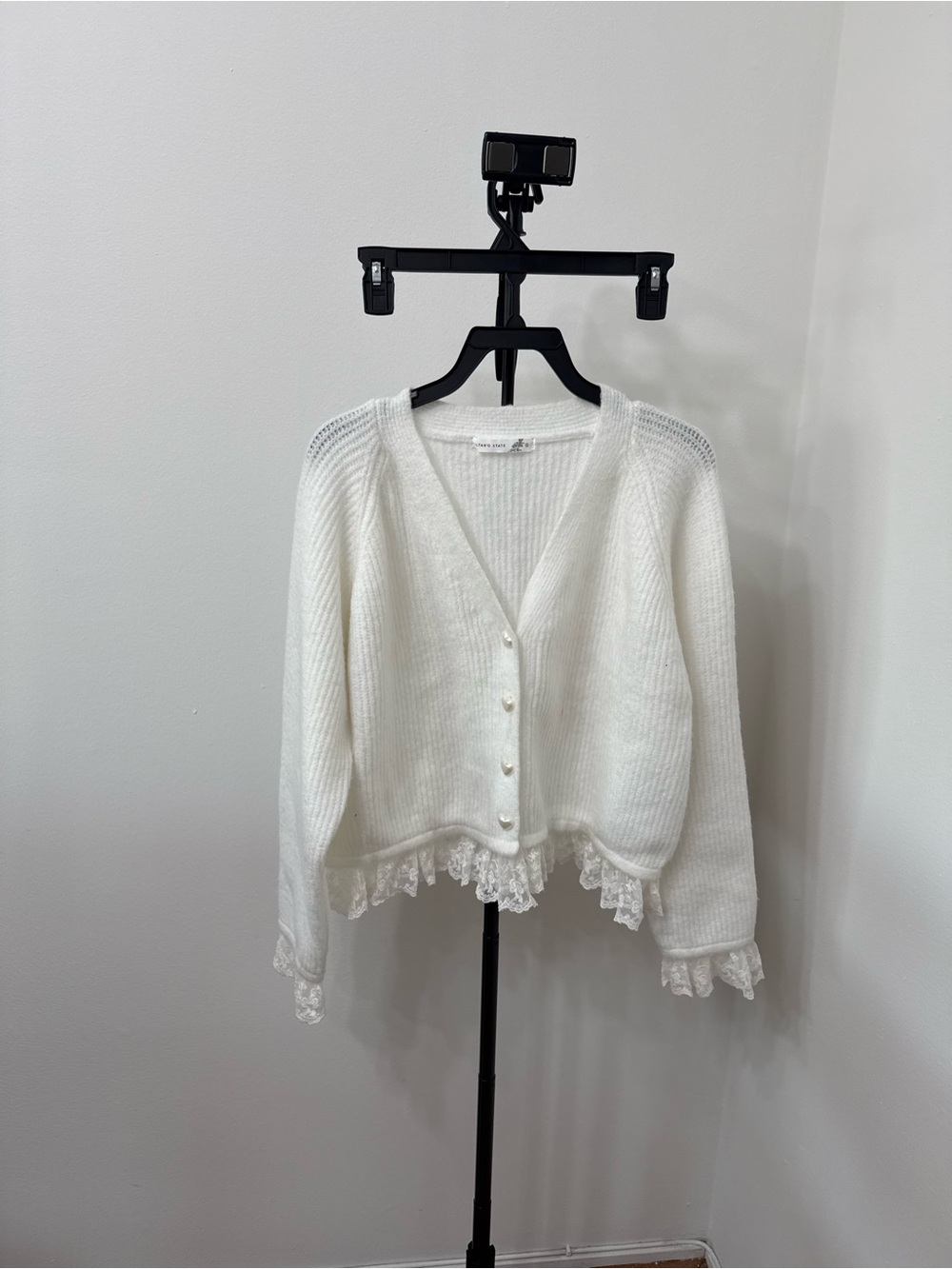 Altar'd State Ivory Lace-Trim V-Neck Cardigan - Picture 5 of 8